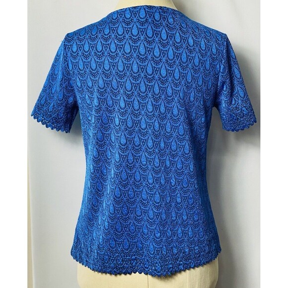 Charles R Petite Blue Sparkly Women's  Stretch Top Short Sleeve Size PS - Picture 2 of 3